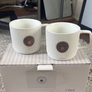 Enjoy Your Coffee Ribbed White Ceramic Mug Set - 2 Pack